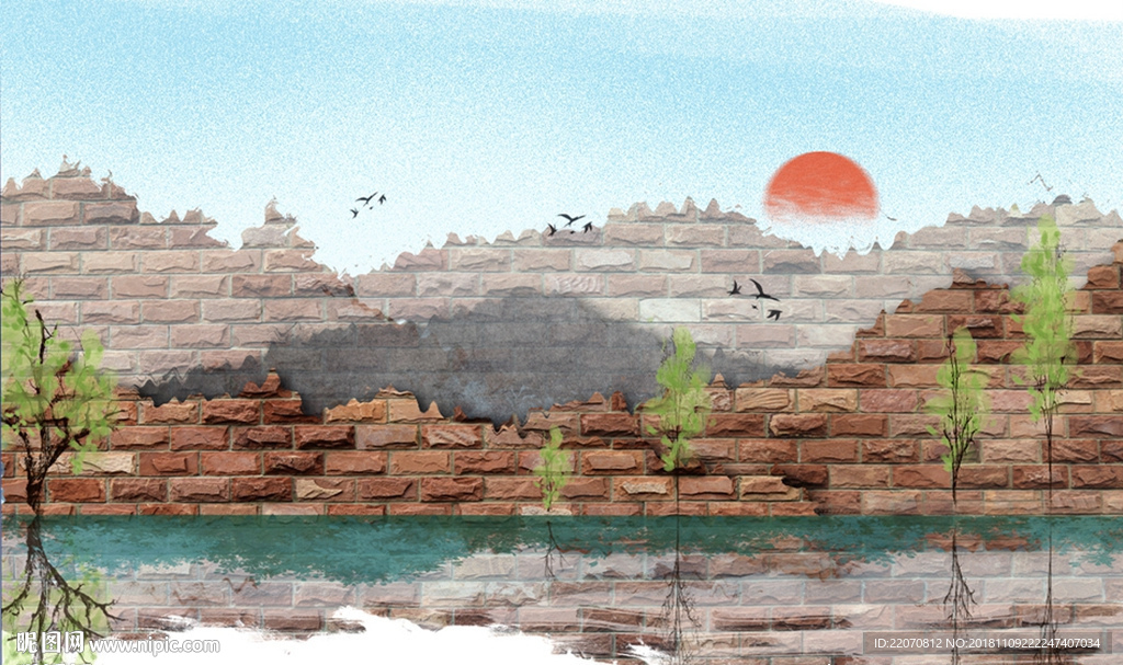 中式墙面纹理山峦背景墙