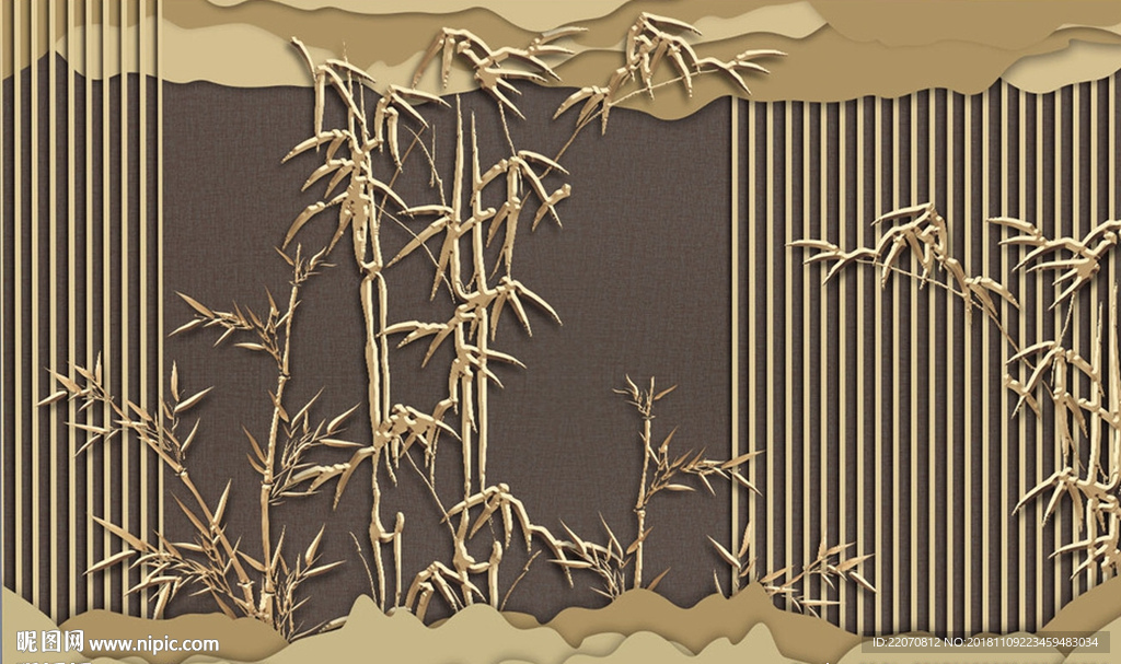 中式古典竹林屏风浮雕背景墙