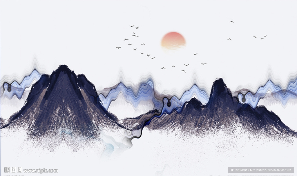 抽象禅意水墨山水背景墙