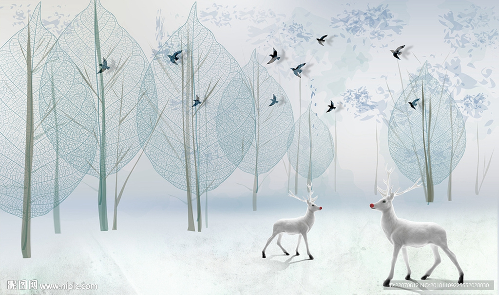 现代田园唯美麋鹿背景墙