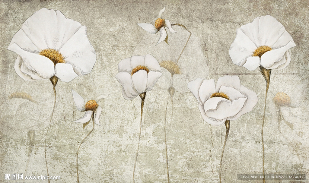 现代田园唯美花卉背景墙