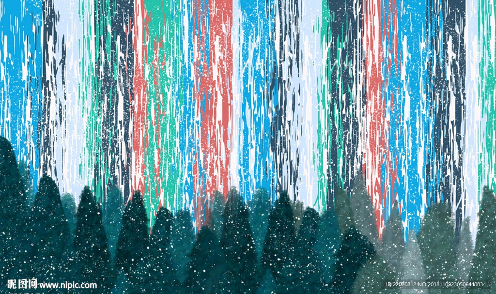 现代简约水彩条纹植物背景墙