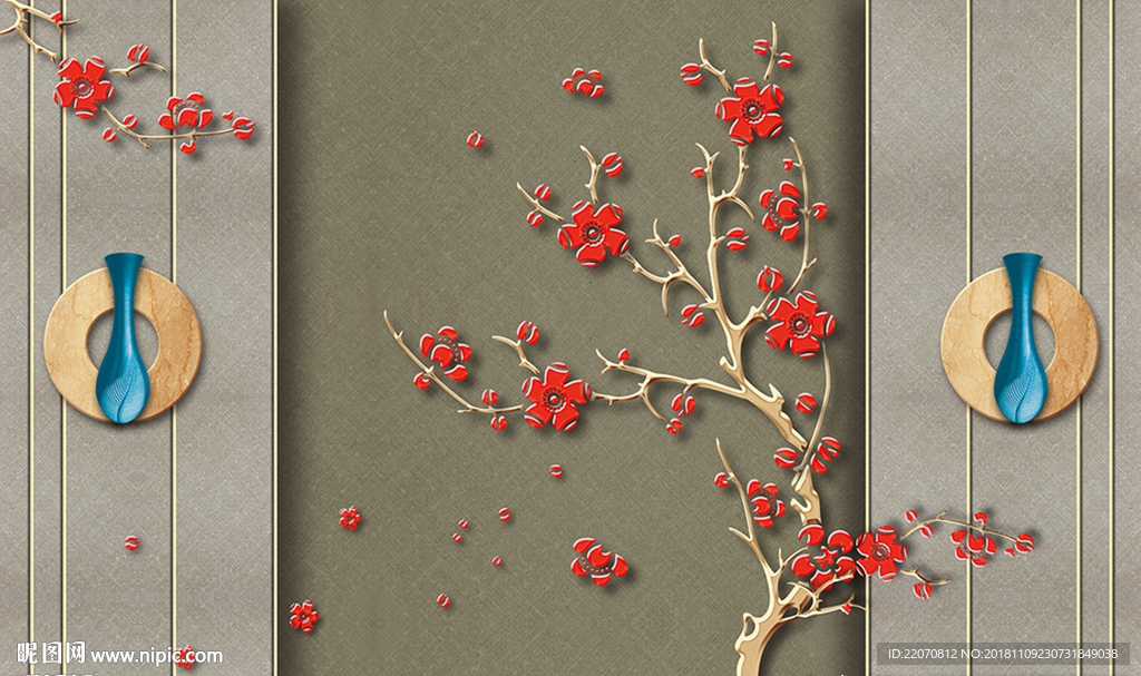 金属浮雕梅花铁艺背景墙