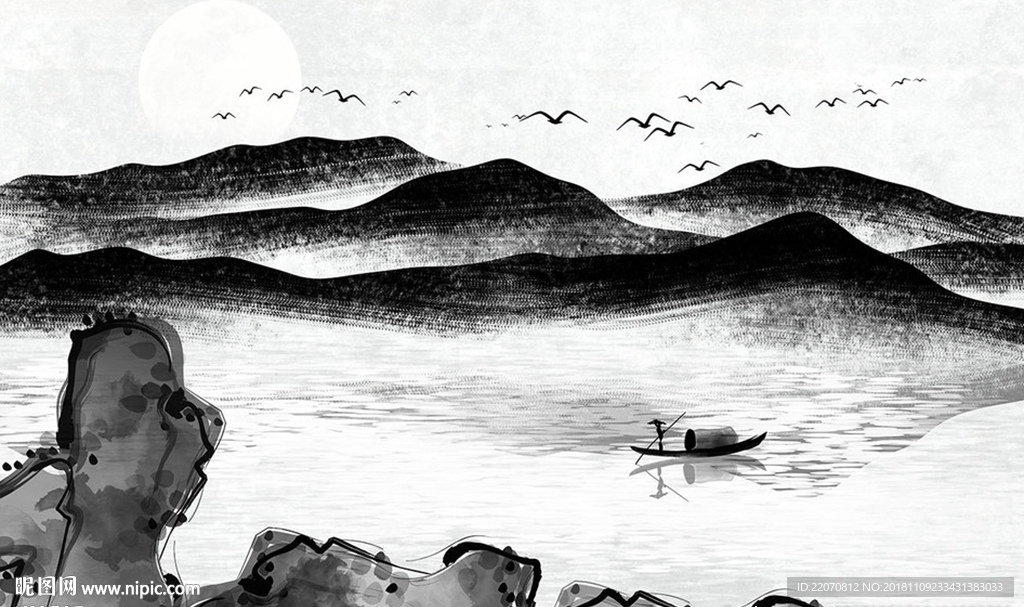 简约水墨山水画背景墙