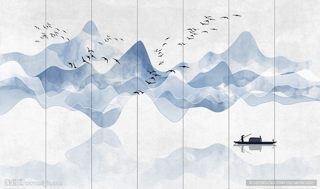 淡雅意境山水风景画抽象背景墙