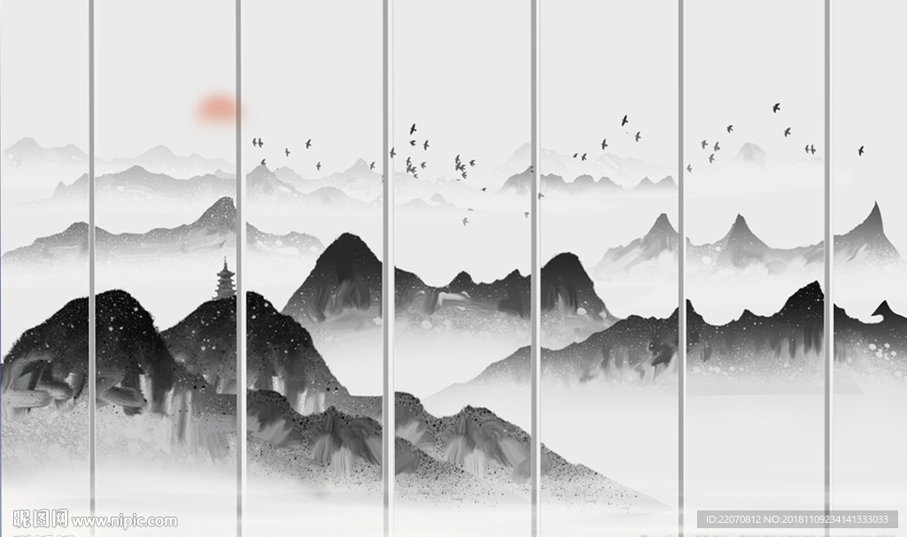 淡雅水墨意境山水背景墙