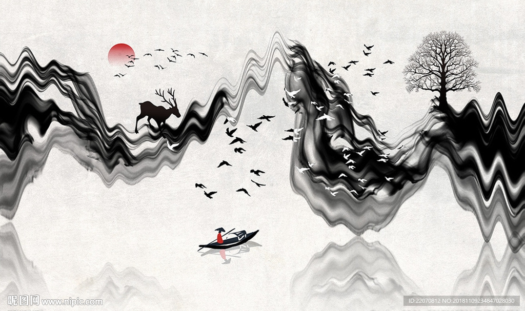 抽象水墨山水画意境背景墙