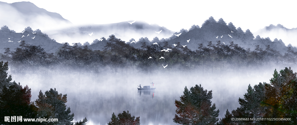 水墨 风景 水彩 山水画 国画