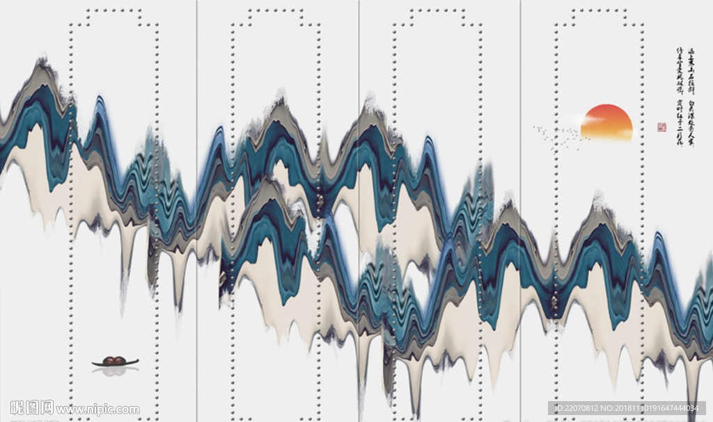 水墨中式山水瀑布背景墙