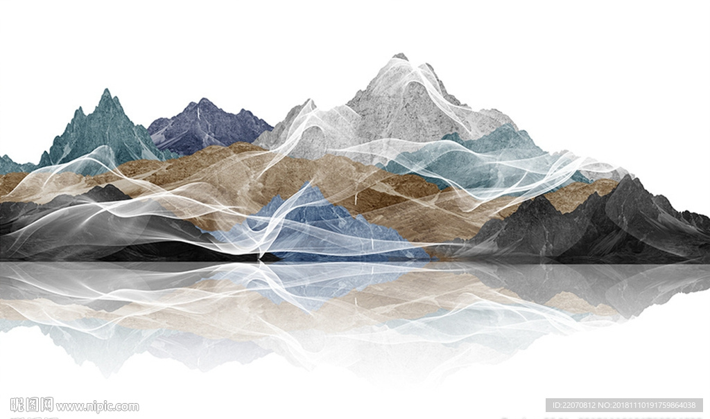 抽象山水水墨线条风景背景墙