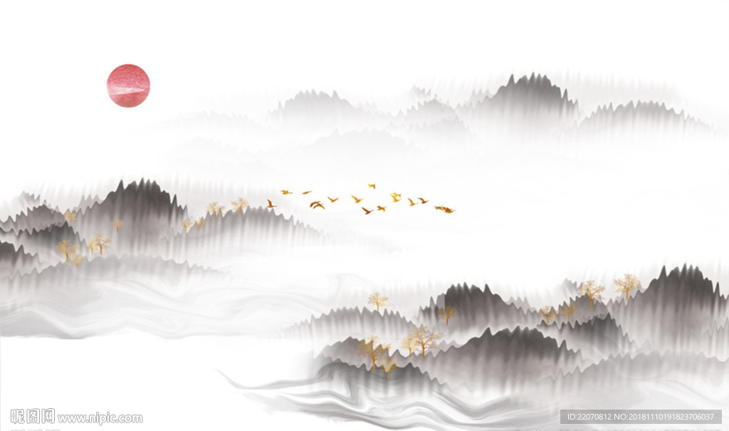 中式抽象水墨山水背景墙