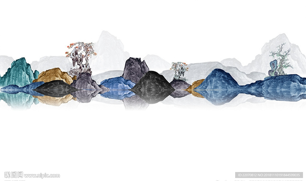 中式抽象水墨山水国画背景墙