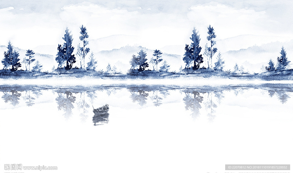 中式抽象水墨水彩背景墙