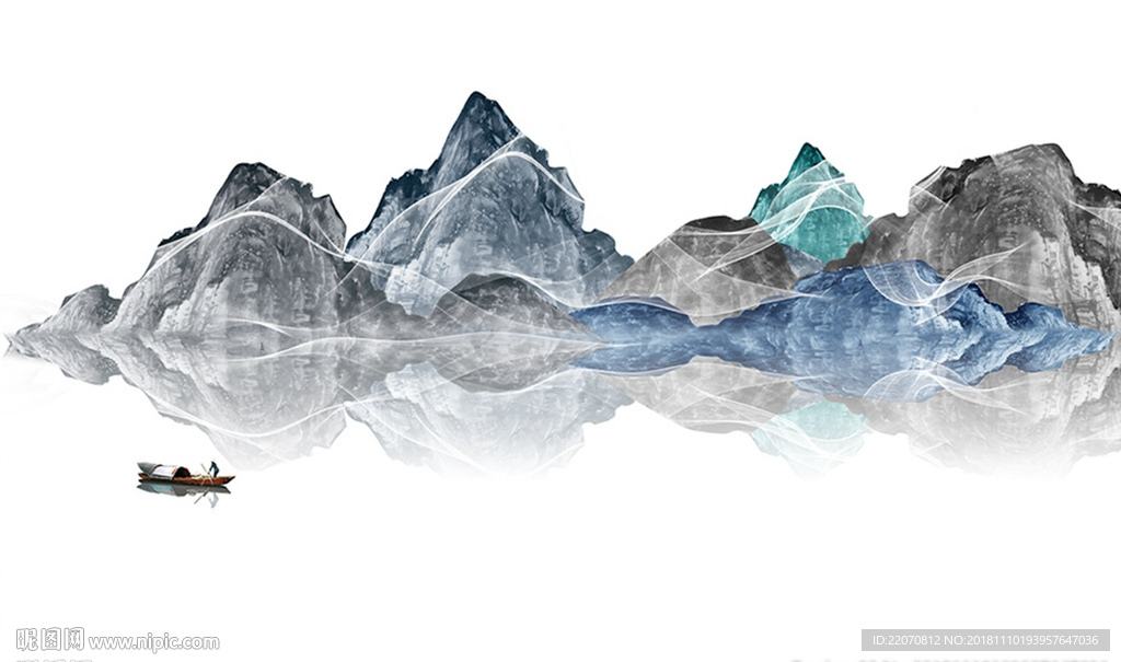 意境抽象水墨线条山水背景墙