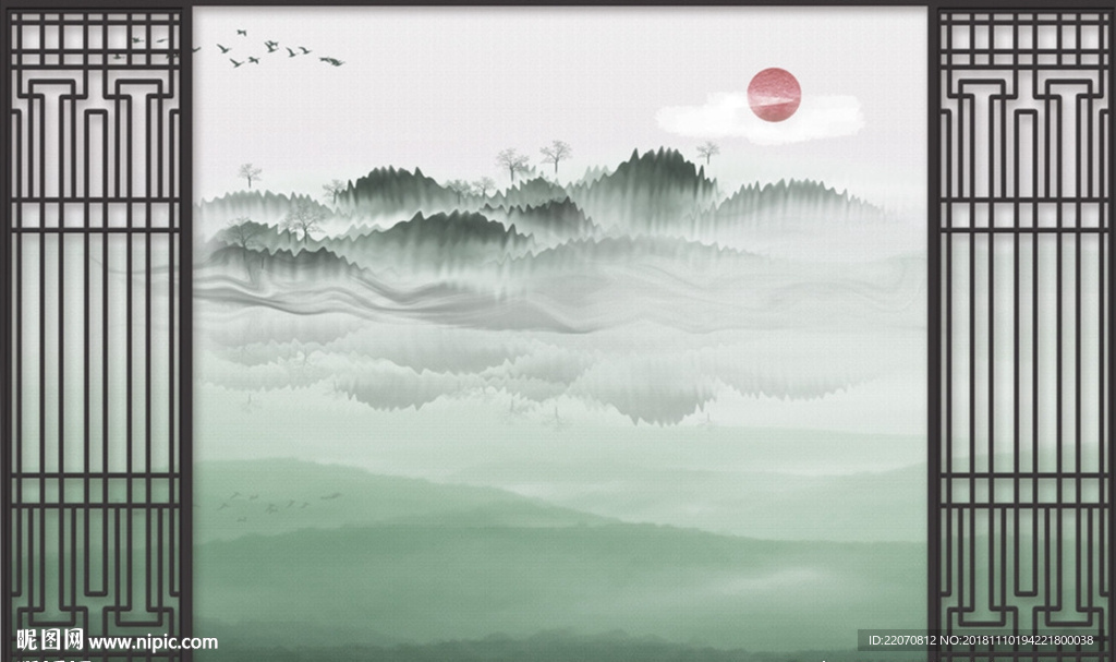 新中式山水背景墙