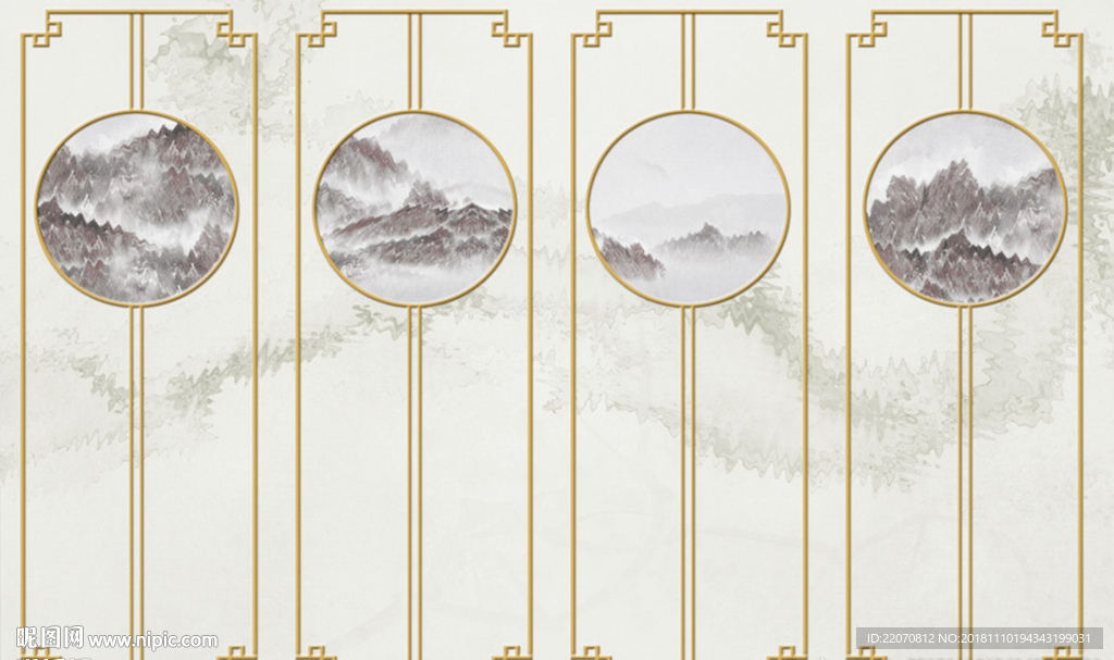 中国风意境水墨山水背景墙