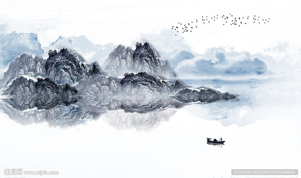抽象山水风景国画水墨背景墙