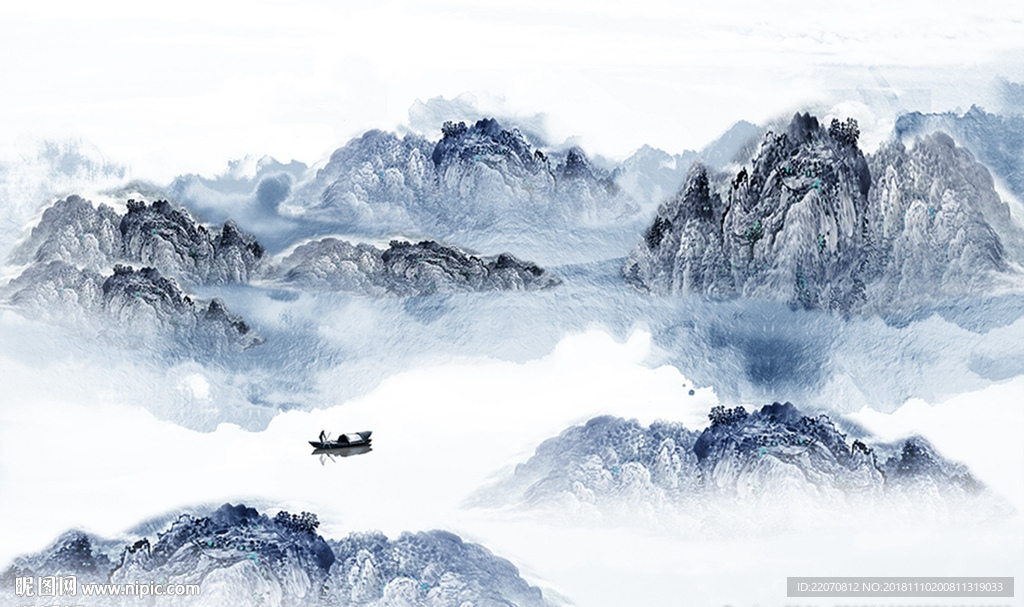 抽象手绘山水风景背景墙