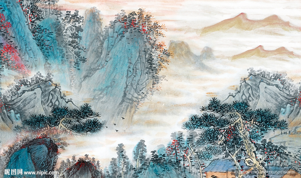 抽象水墨山水客厅背景墙