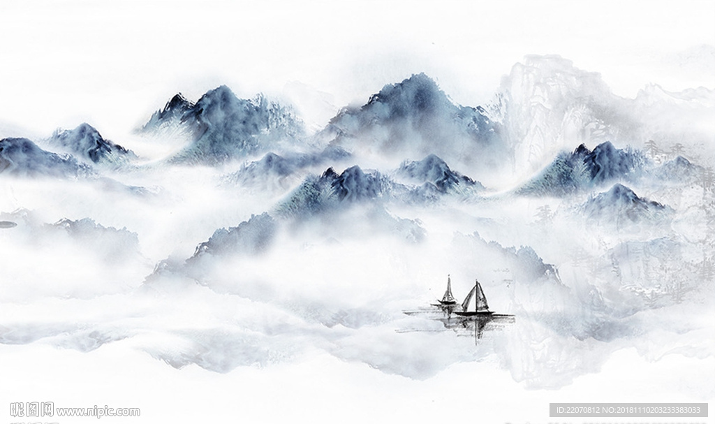 意境抽象水墨山水背景墙