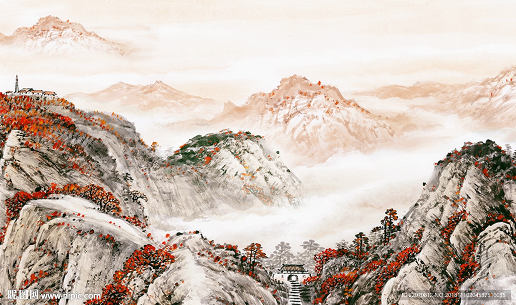 中式国画山水风景抽象背景