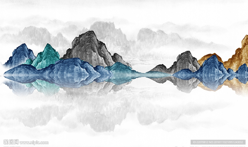 中式山水国画抽象水墨风景背景墙图片