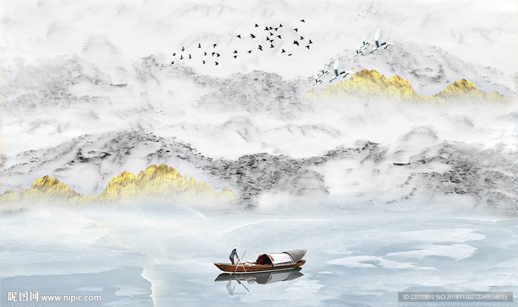 中式大理石纹山水金山背景墙