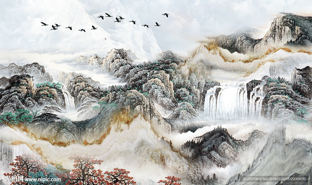 中式山水大气国画背景墙