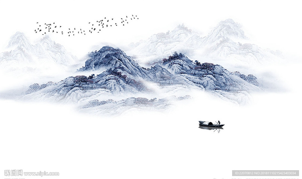 抽象手绘山水国画背景墙