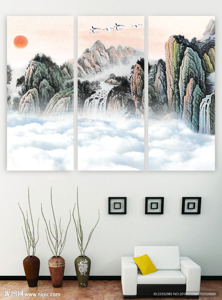 日出装饰画三联装饰画