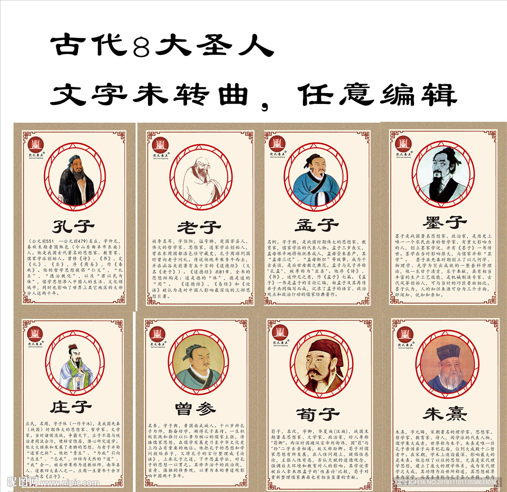 国学展板 古代8大圣人展板孔子