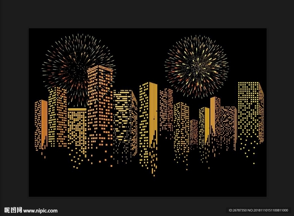 矢量城市建筑群夜景