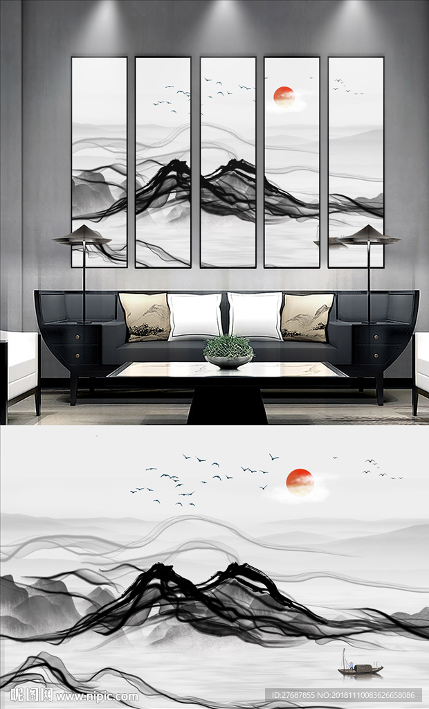 禅意山水水墨画