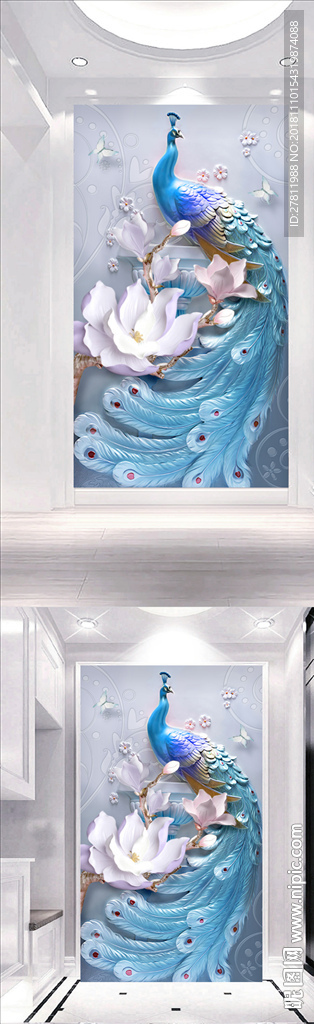 浮雕立体孔雀玄关