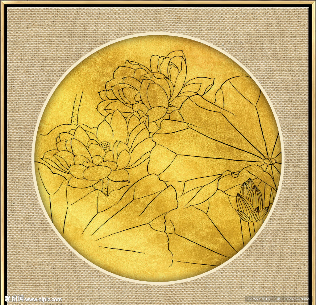 新中式金线荷花装饰画