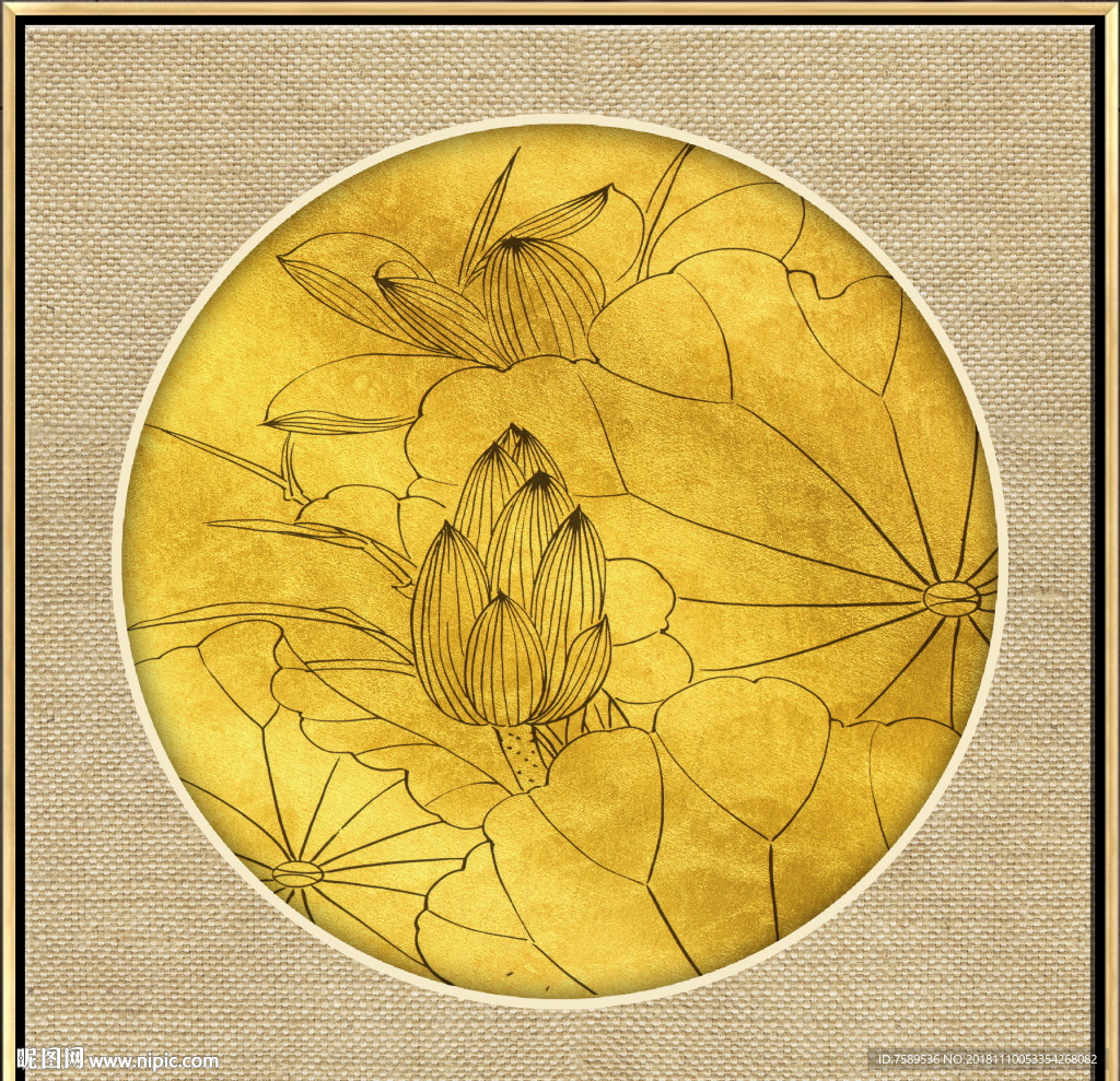 新中式金线荷花装饰画