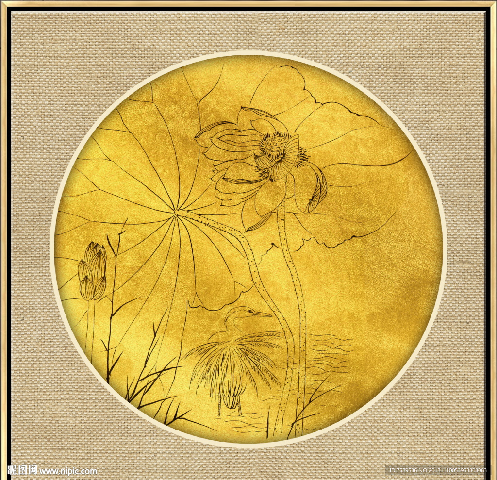 新中式金线荷花装饰画