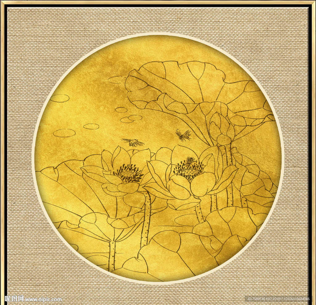 新中式金线荷花装饰画