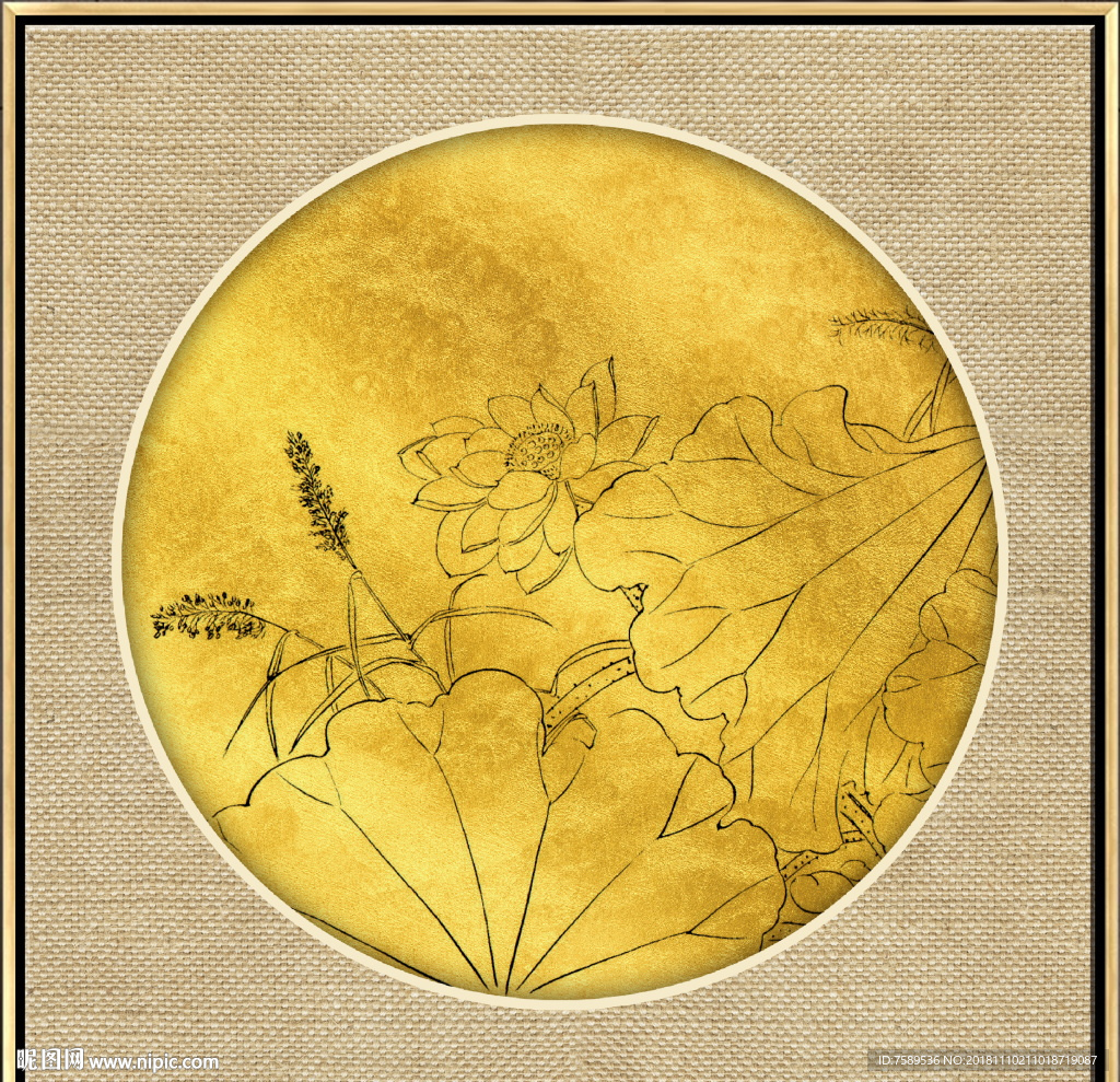 新中式金线荷花装饰画