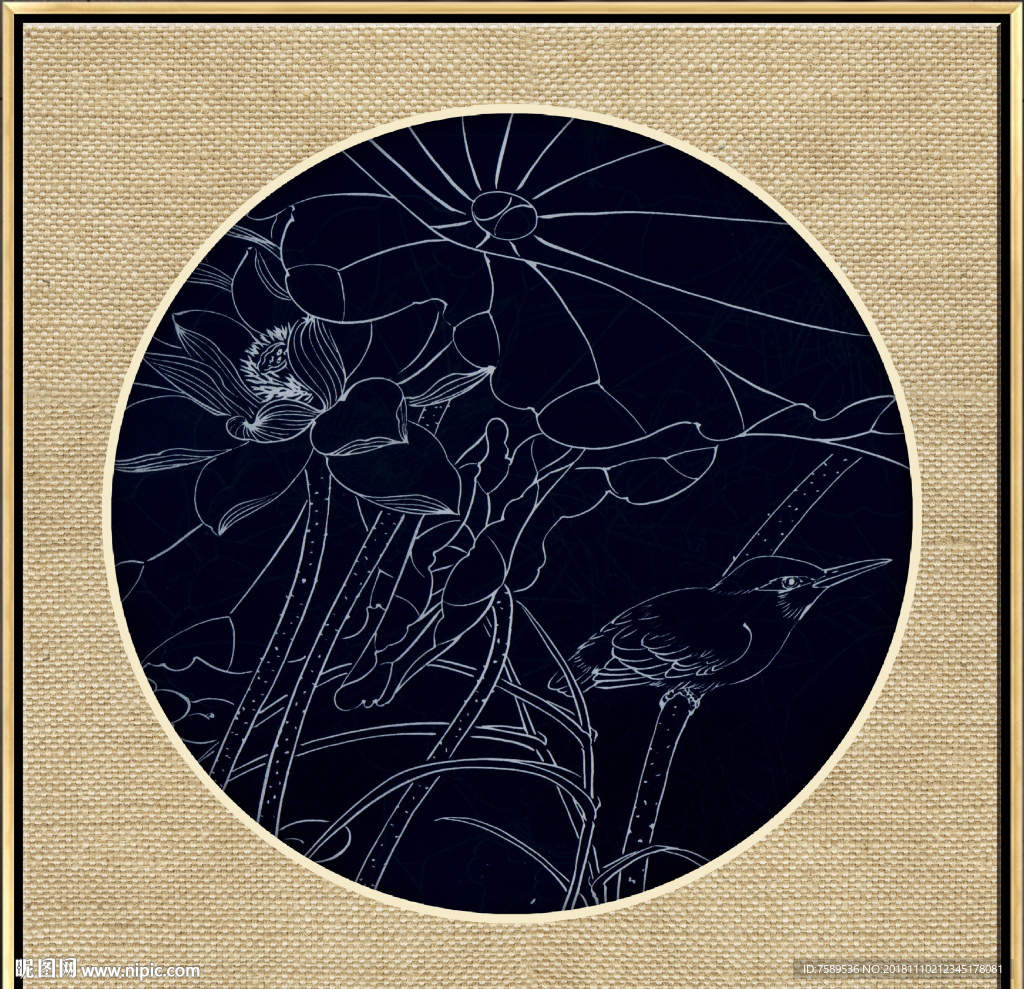 新中式金线荷花装饰画