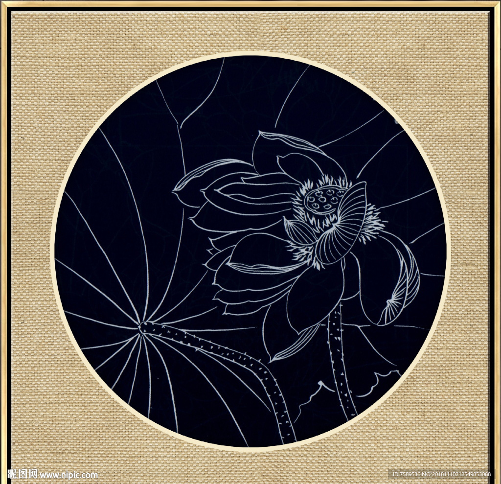 新中式金线荷花装饰画