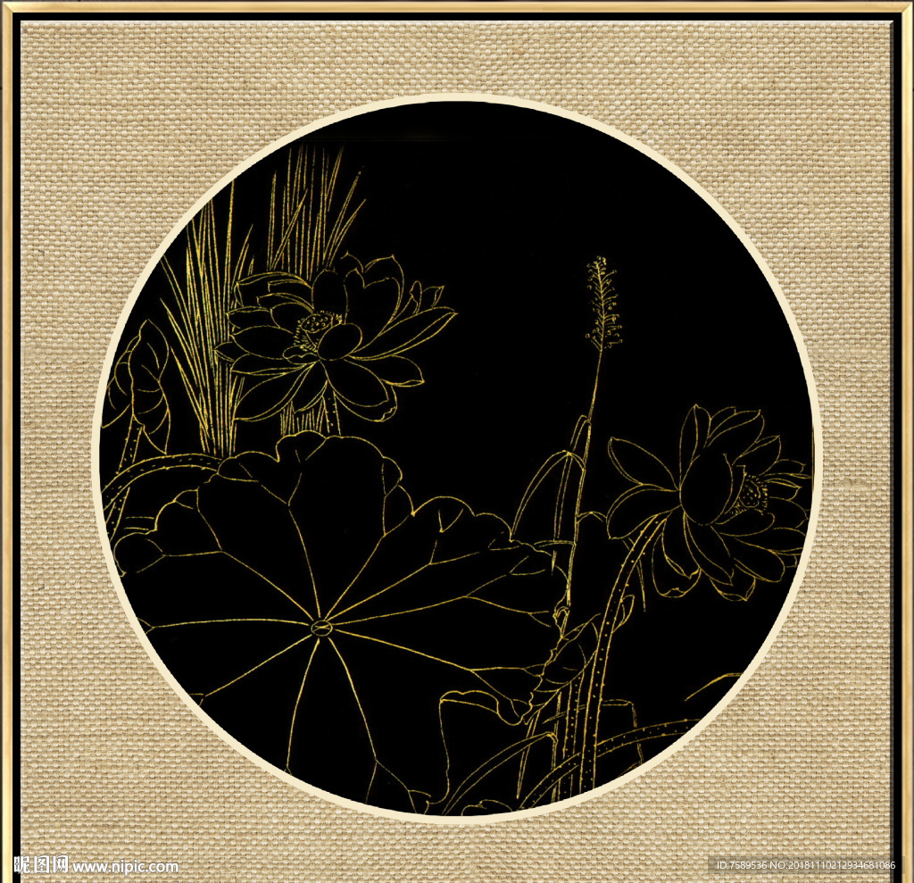 新中式金线荷花装饰画
