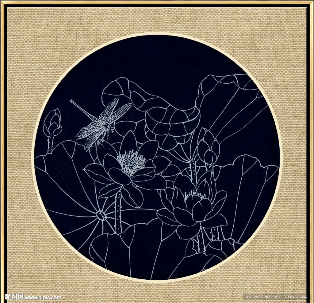 新中式金线荷花装饰画