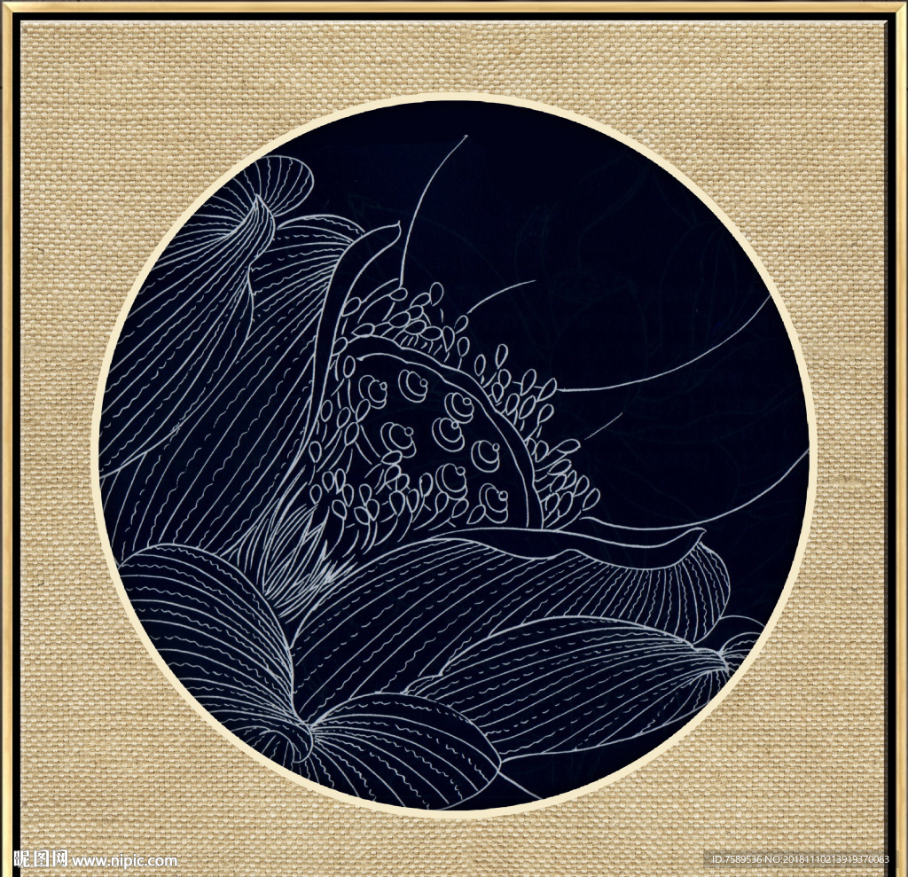 新中式金线荷花装饰画