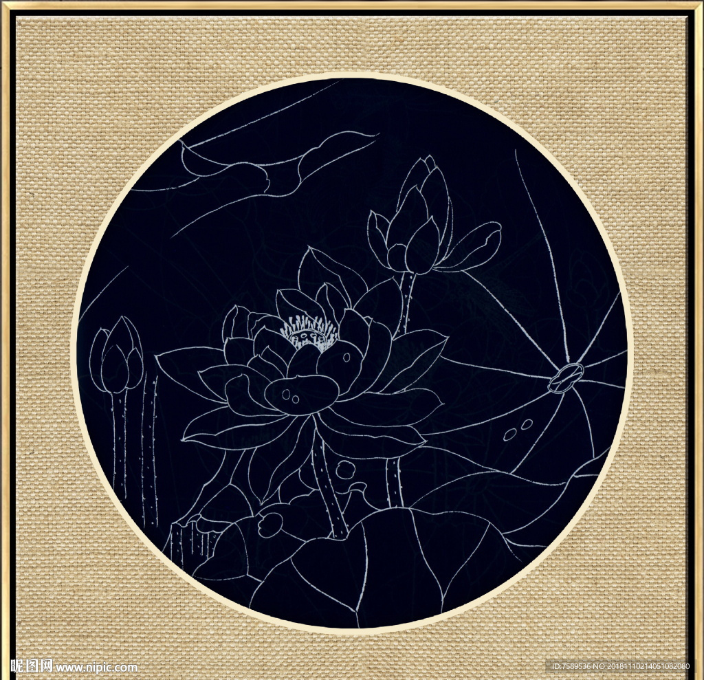 新中式金线荷花装饰画