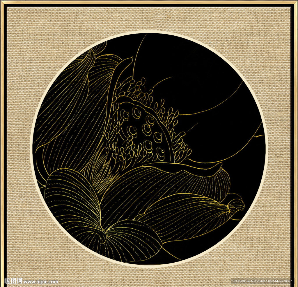 新中式金线荷花装饰画