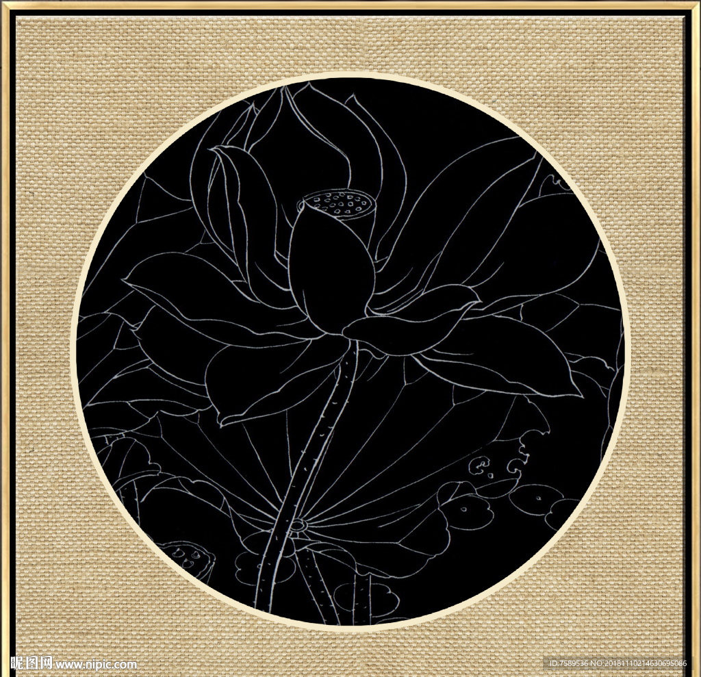 新中式金线荷花装饰画