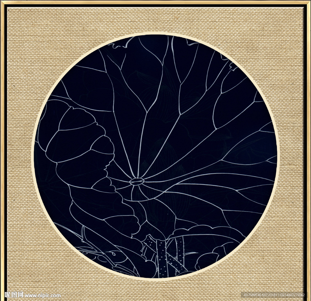 新中式金线荷花装饰画