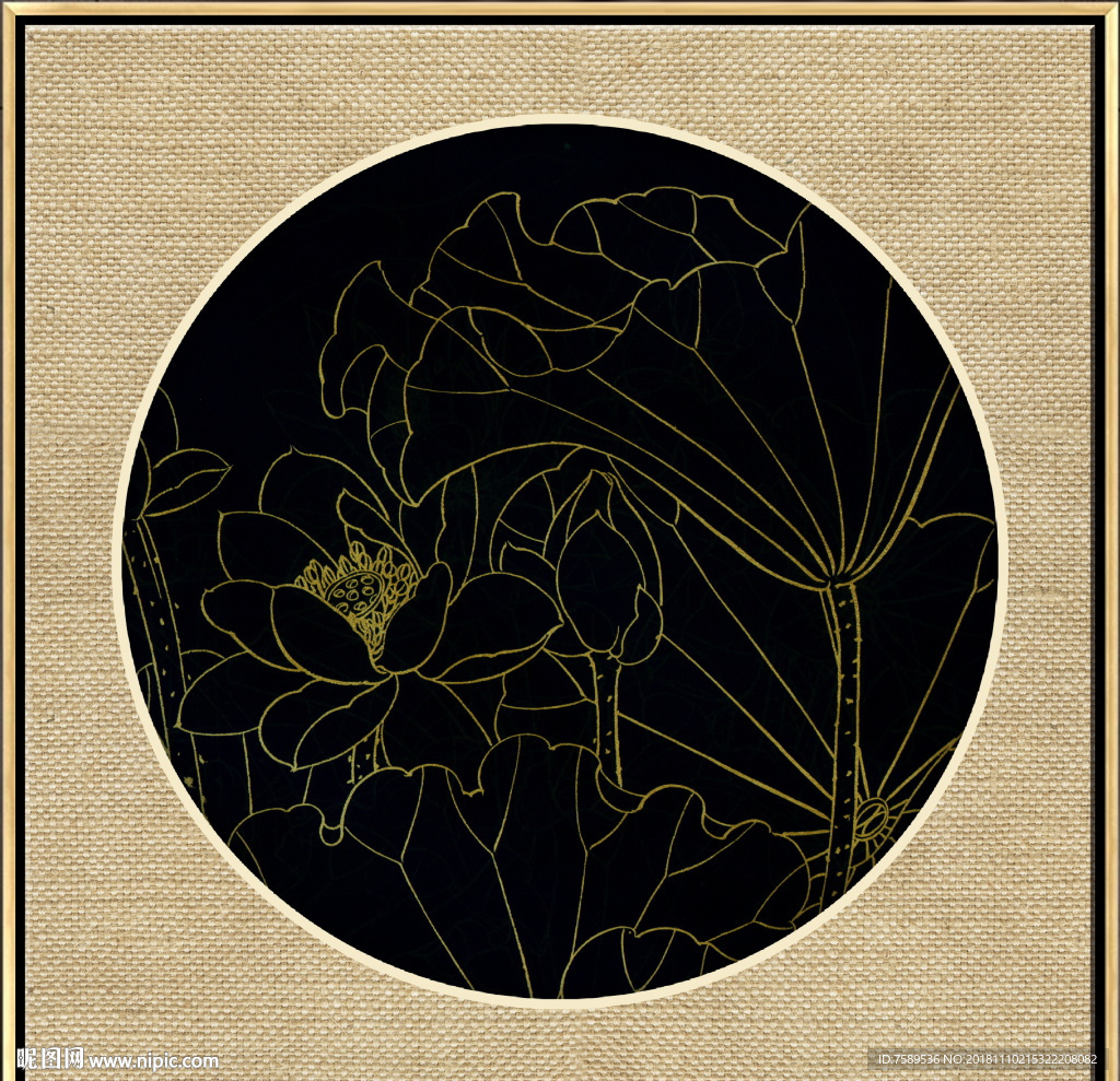 新中式金线荷花装饰画