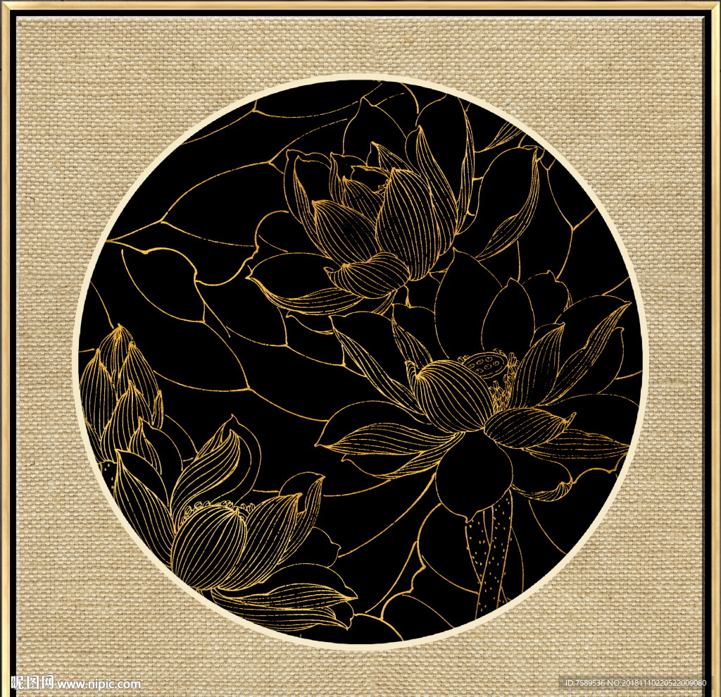 新中式金线荷花装饰画